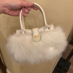 ROXY White Faux Fur Mini Y2K Bag 7”x10”